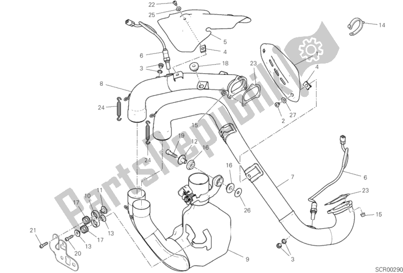 All parts for the Exhaust Manifold of the Ducati Hypermotard 950 Thailand 2019